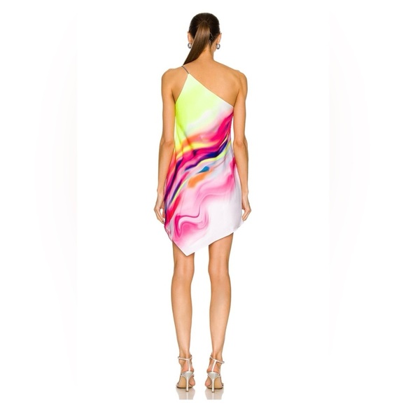 NWT ET OCHS Asymmetric One-shoulder Tie-dyed Crepe Mini Dress In Multicolor 6 - Picture 5 of 14